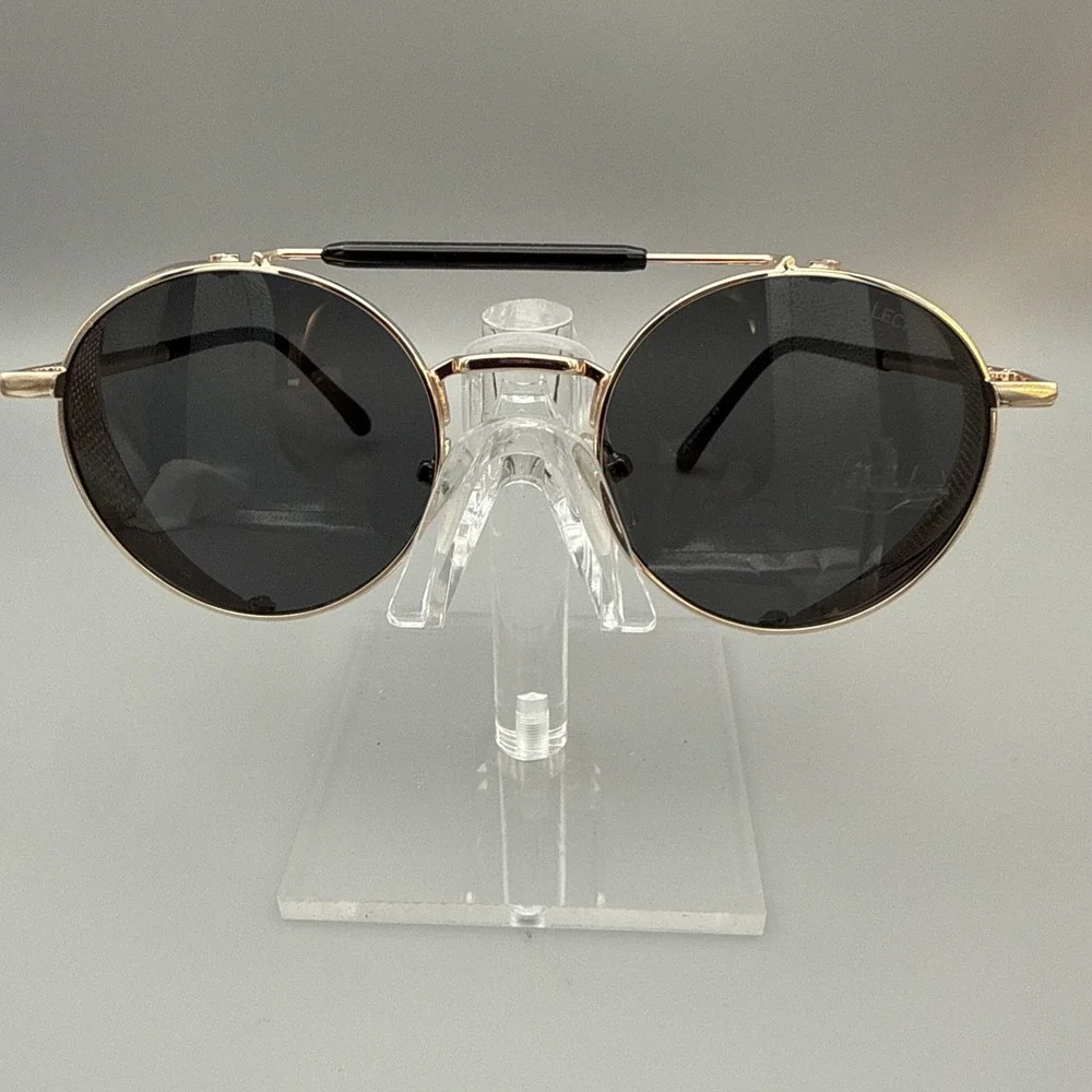 LECKIRUT  Copper Authentic Steampunk Sunglasses-Folding Side Shields-Gray Lens